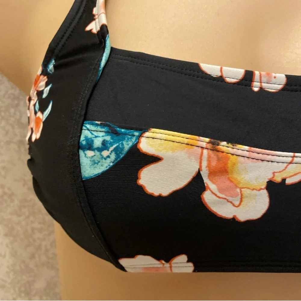 Xhilaration Black Floral Bikini Top
